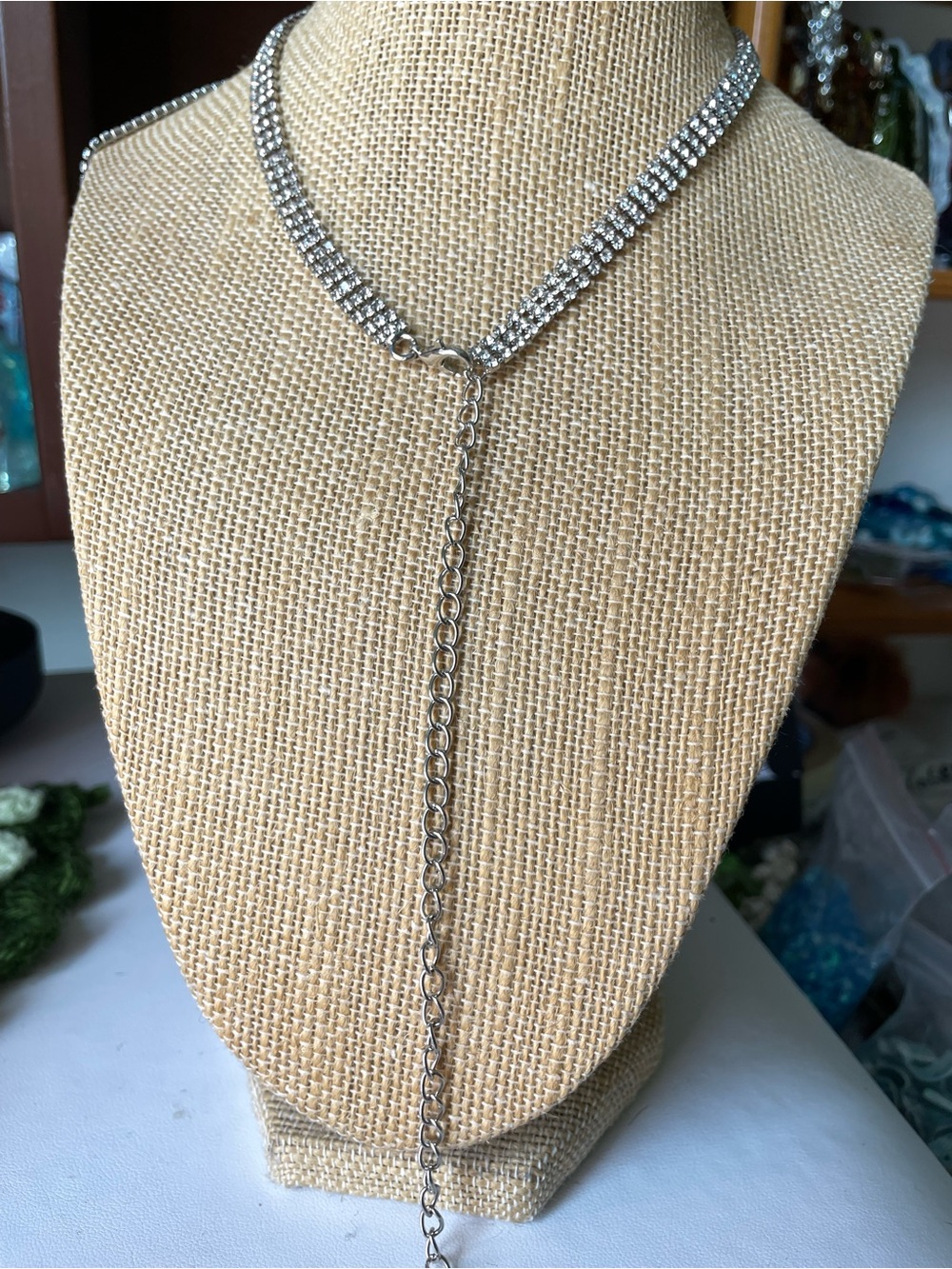 Silver Bow Lariat Necklace - Sparkling Bow Pendant - Picture 3 of 3